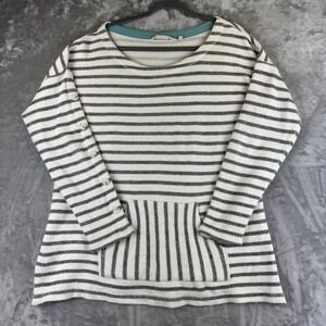 Soft Surroundings Sweatshirt Women L White Gray Striped Button Sleeve (1467)